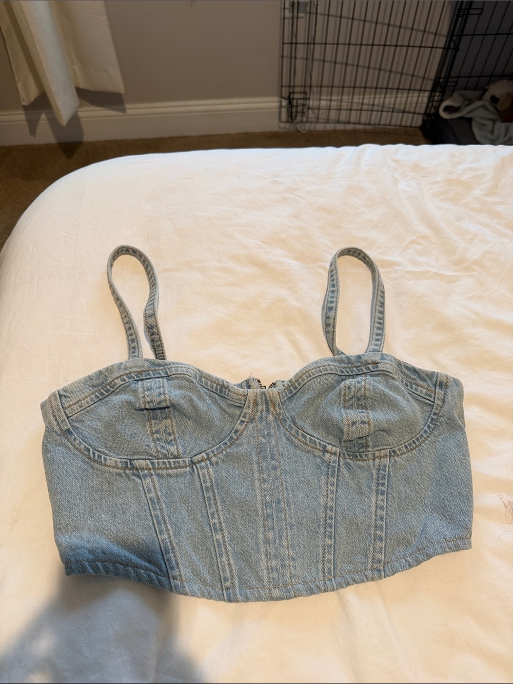 Zara Light Denim Bustier Crop - Picture 3 of 5